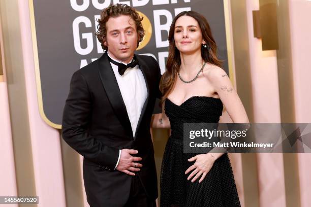 Jeremy Allen White and Addison Timlin attend the 80th Annual Golden Globe Awards at The Beverly Hilton on January 10, 2023 in Beverly Hills,...