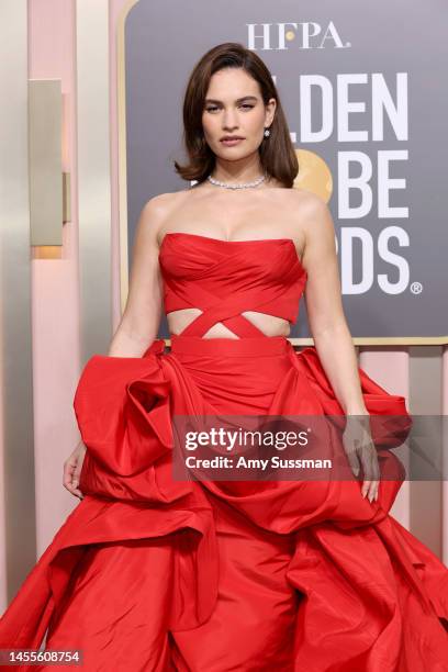 Lily James attends the 80th Annual Golden Globe Awards at The Beverly Hilton on January 10, 2023 in Beverly Hills, California.