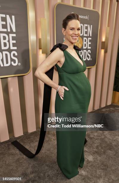 80th Annual GOLDEN GLOBE AWARDS -- Pictured: Hilary Swank arrives at the 80th Annual Golden Globe Awards held at the Beverly Hilton Hotel on January...