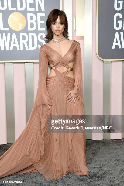 80th Annual GOLDEN GLOBE AWARDS -- Pictured: Jenna Ortega arrives at the 80th Annual Golden Globe Awards held at the Beverly Hilton Hotel on January...
