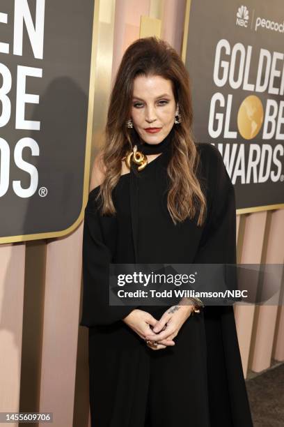 80th Annual GOLDEN GLOBE AWARDS -- Pictured: Lisa Marie Presley arrives at the 80th Annual Golden Globe Awards held at the Beverly Hilton Hotel on...