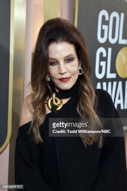 80th Annual GOLDEN GLOBE AWARDS -- Pictured: Lisa Marie Presley arrives at the 80th Annual Golden Globe Awards held at the Beverly Hilton Hotel on...