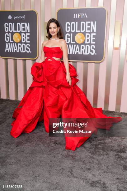 Lily James attends the 80th Annual Golden Globe Awards at The Beverly Hilton on January 10, 2023 in Beverly Hills, California.