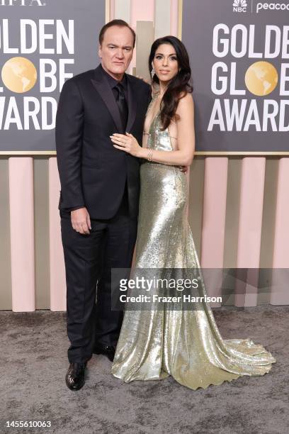 Quentin Tarantino and Daniella Pick attend the 80th Annual Golden Globe Awards at The Beverly Hilton on January 10, 2023 in Beverly Hills, California.