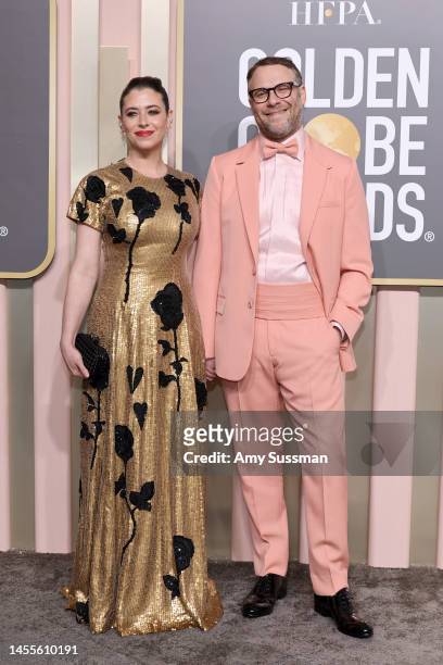 Lauren Miller and Seth Rogen attend the 80th Annual Golden Globe Awards at The Beverly Hilton on January 10, 2023 in Beverly Hills, California.