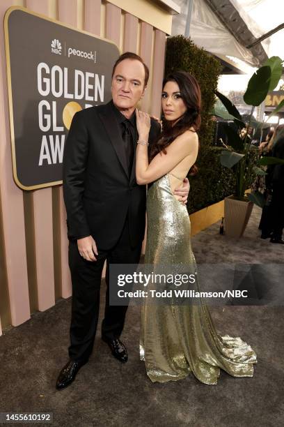 80th Annual GOLDEN GLOBE AWARDS -- Pictured: Quentin Tarantino and Daniella Pick arrive at the 80th Annual Golden Globe Awards held at the Beverly...