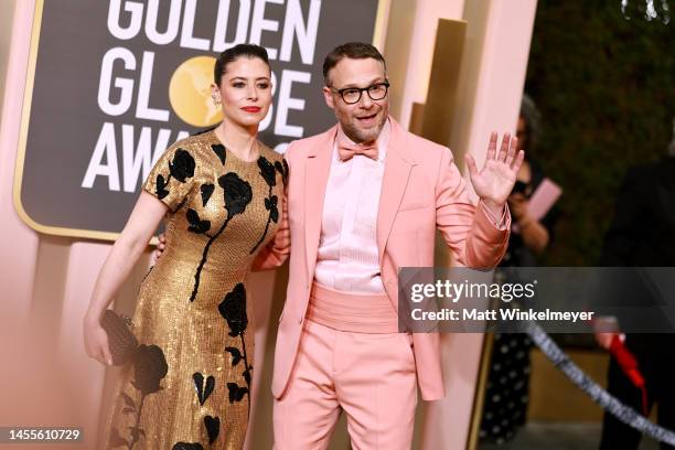 Lauren Miller and Seth Rogen attend the 80th Annual Golden Globe Awards at The Beverly Hilton on January 10, 2023 in Beverly Hills, California.