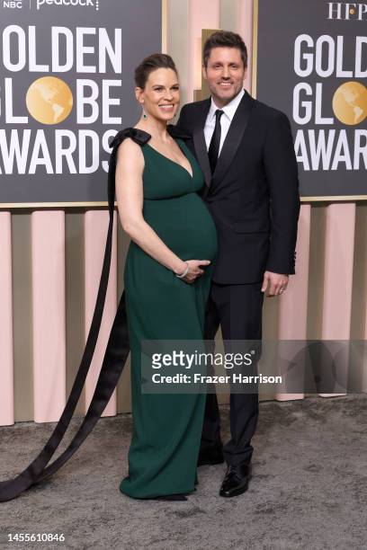 Hilary Swank and Philip Schneider attend the 80th Annual Golden Globe Awards at The Beverly Hilton on January 10, 2023 in Beverly Hills, California.
