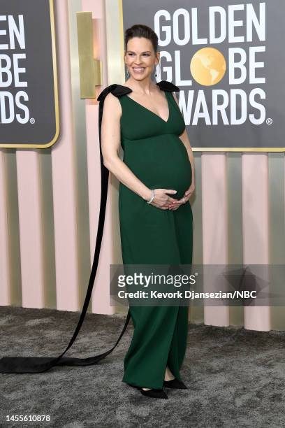 80th Annual GOLDEN GLOBE AWARDS -- Pictured: Hilary Swank arrives to the 80th Annual Golden Globe Awards held at the Beverly Hilton Hotel on January...
