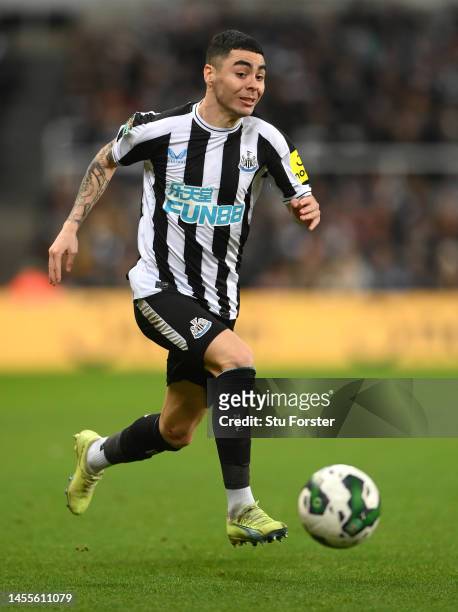 Newcastle player Miguel Almiron in action during the Carabao Cup Quarter Final match between Newcastle United and Leicester City at St James' Park on...