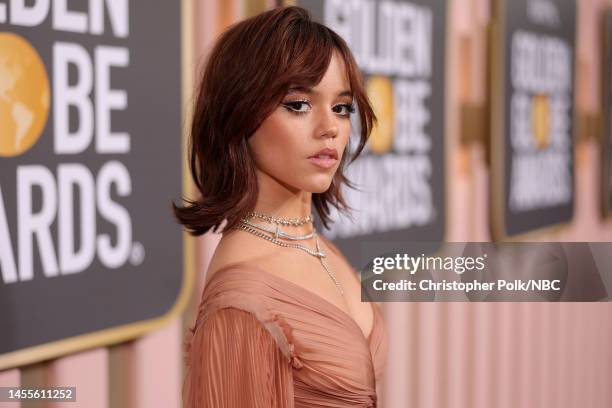 80th Annual GOLDEN GLOBE AWARDS -- Pictured: Jenna Ortega arrives at the 80th Annual Golden Globe Awards held at the Beverly Hilton Hotel on January...