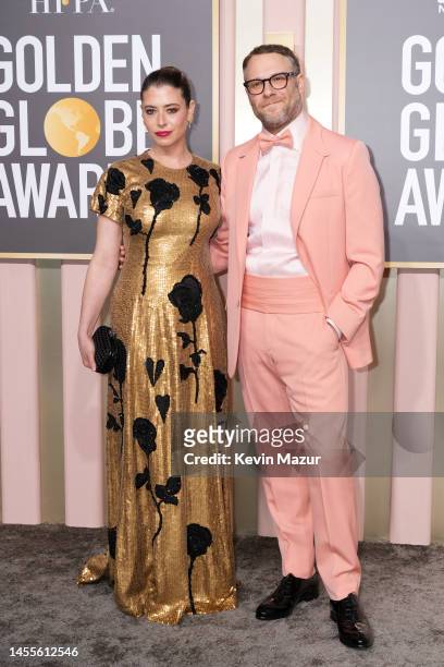 Lauren Miller and Seth Rogen attends the 80th Annual Golden Globe Awards at The Beverly Hilton on January 10, 2023 in Beverly Hills, California.