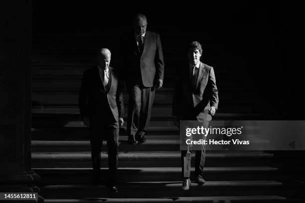 President Joe Biden, President of Mexico Andres Manuel Lopez Obrador and Prime Minister of Canada Justin Trudeau walk during a message for the media...