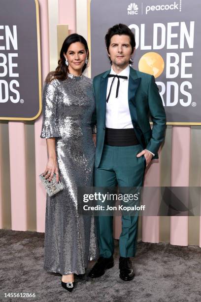 Naomi Scott and Adam Scott attend the 80th Annual Golden Globe Awards at The Beverly Hilton on January 10, 2023 in Beverly Hills, California.