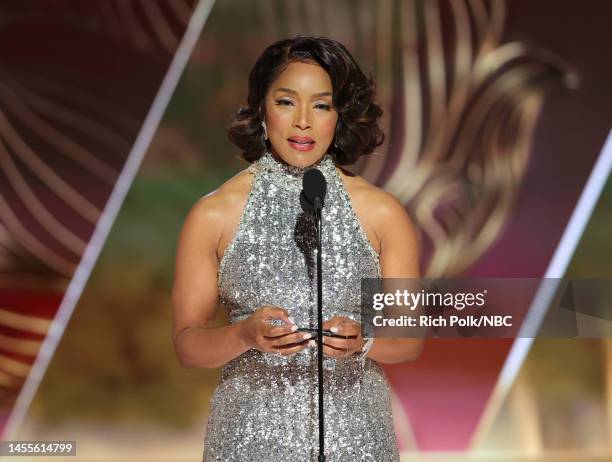 80th Annual GOLDEN GLOBE AWARDS -- Pictured: Angela Bassett accepts the Best Supporting Actress in a Motion Picture award for "Black Panther: Wakanda...