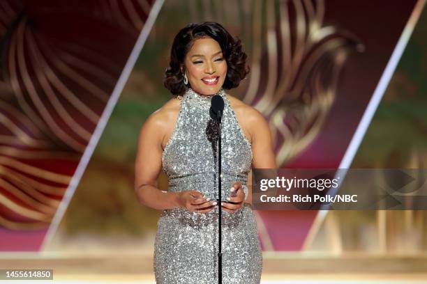 80th Annual GOLDEN GLOBE AWARDS -- Pictured: Angela Bassett accepts the Best Supporting Actress in a Motion Picture award for "Black Panther: Wakanda...