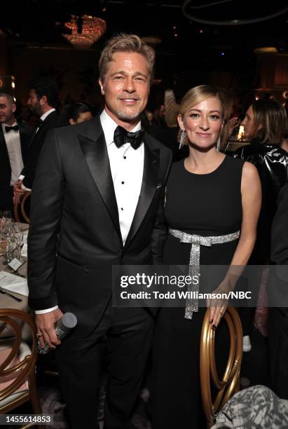 80th Annual GOLDEN GLOBE AWARDS -- Pictured: Brad Pitt and Olivia Hamilton attend the 80th Annual Golden Globe Awards held at the Beverly Hilton...