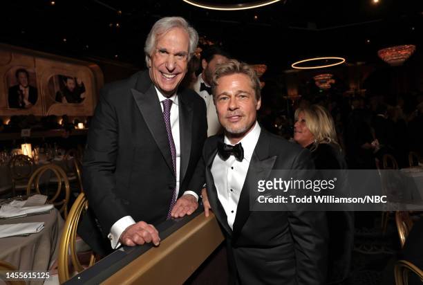 80th Annual GOLDEN GLOBE AWARDS -- Pictured: Henry Winkler and Brad Pitt attend the 80th Annual Golden Globe Awards held at the Beverly Hilton Hotel...