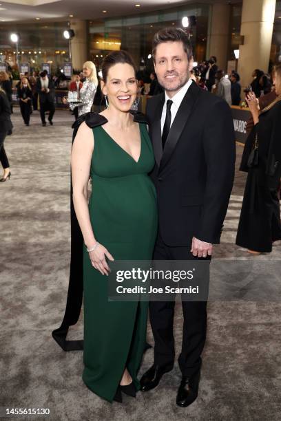 Hilary Swank and Philip Schneider with Icelandic Glacial at the 80th Annual Golden Globe Awards at The Beverly Hilton on January 10, 2023 in Beverly...