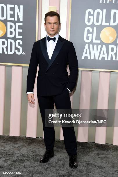 80th Annual GOLDEN GLOBE AWARDS -- Pictured: Taron Egerton arrives to the 80th Annual Golden Globe Awards held at the Beverly Hilton Hotel on January...