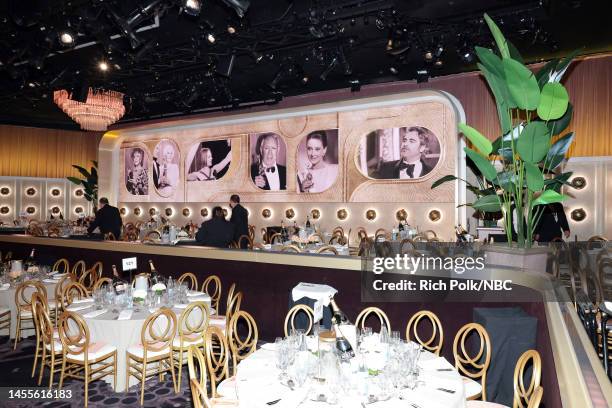 80th Annual GOLDEN GLOBE AWARDS -- Pictured: Tables and chairs are seen inside the 80th Annual Golden Globe Awards held at the Beverly Hilton Hotel...