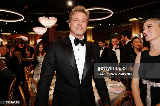 80th Annual GOLDEN GLOBE AWARDS -- Pictured: Brad Pitt and Olivia Hamilton attend the 80th Annual Golden Globe Awards held at the Beverly Hilton...