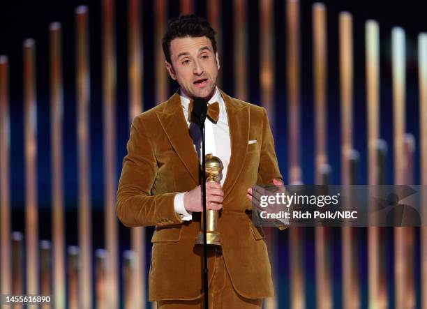 80th Annual GOLDEN GLOBE AWARDS -- Pictured: Justin Hurwitz accepts the Best Original Score award for "Babylon" onstage at the 80th Annual Golden...