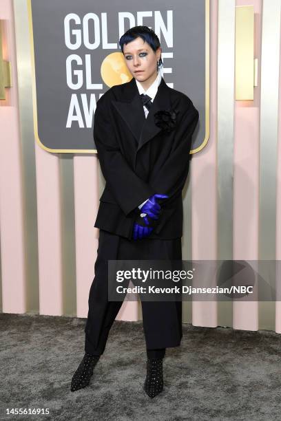 80th Annual GOLDEN GLOBE AWARDS -- Pictured: Emma D'Arcy arrives to the 80th Annual Golden Globe Awards held at the Beverly Hilton Hotel on January...