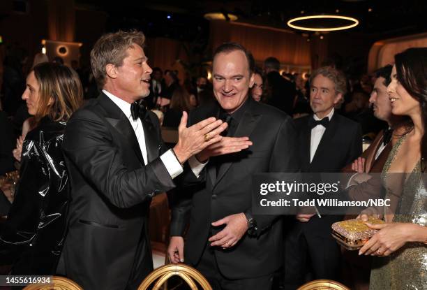 80th Annual GOLDEN GLOBE AWARDS -- Pictured: Brad Pitt, Quentin Tarantino, Carter Burwell, Damien Chazelle, and Daniella Pick attend the 80th Annual...