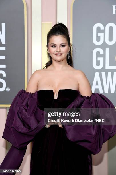 80th Annual GOLDEN GLOBE AWARDS -- Pictured: Selena Gomez arrives to the 80th Annual Golden Globe Awards held at the Beverly Hilton Hotel on January...