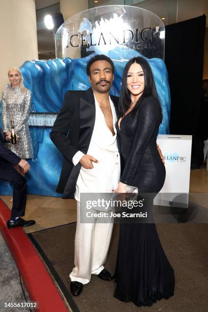 Donald Glover and Michelle White with Icelandic Glacial at the 80th Annual Golden Globe Awards at The Beverly Hilton on January 10, 2023 in Beverly...