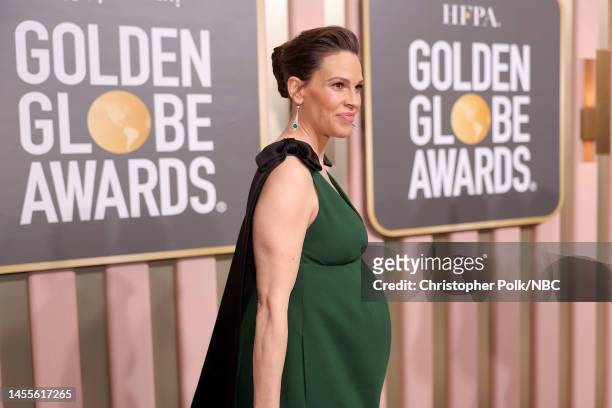 80th Annual GOLDEN GLOBE AWARDS -- Pictured: Hilary Swank arrives to the 80th Annual Golden Globe Awards held at the Beverly Hilton Hotel on January...
