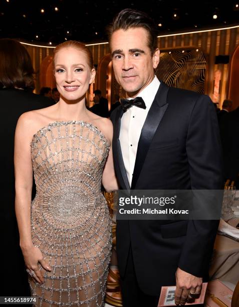 Jessica Chastain and Colin Farrell celebrate the 80th Annual Golden Globe Awards with Moët And Chandon at The Beverly Hilton on January 10, 2023 in...