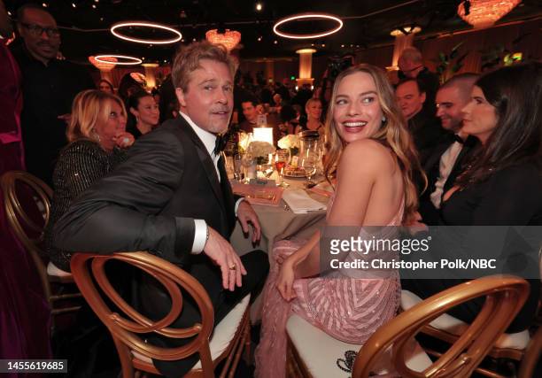 80th Annual GOLDEN GLOBE AWARDS -- Pictured: Brad Pitt and Margot Robbie attend the 80th Annual Golden Globe Awards held at the Beverly Hilton Hotel...