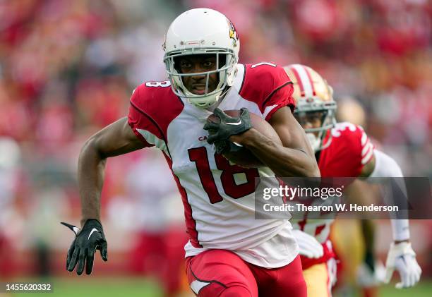 Green of the Arizona Cardinals catches a pass and runs the ball for a touchdown during the first quarter against the San Francisco 49ers at Levi's...