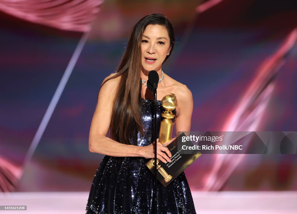 80th Annual GOLDEN GLOBE AWARDS -- Pictured: Michelle Yeoh accepts