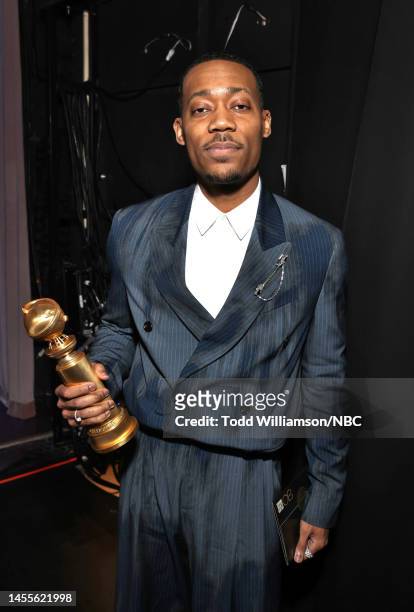 80th Annual GOLDEN GLOBE AWARDS -- Pictured: Tyler James Williams poses backstage with the Best Supporting Actor in a Television Series –...