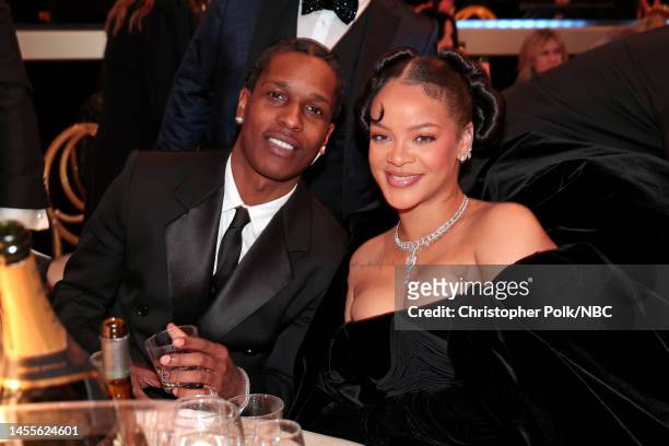 80th Annual GOLDEN GLOBE AWARDS -- Pictured: A$AP Rocky and Rihanna attend the 80th Annual Golden Globe Awards held at the Beverly Hilton Hotel on...