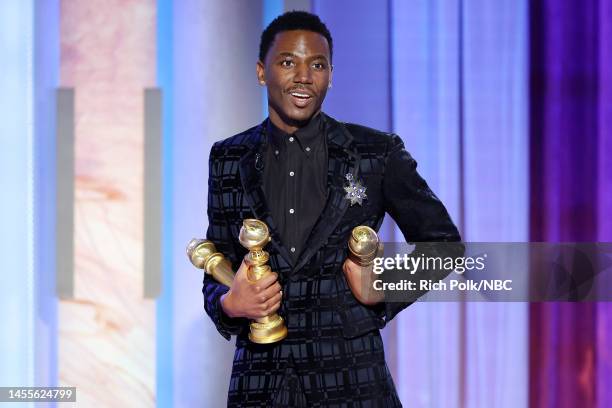 80th Annual GOLDEN GLOBE AWARDS -- Pictured: Host Jerrod Carmichael speaks onstage at the 80th Annual Golden Globe Awards held at the Beverly Hilton...