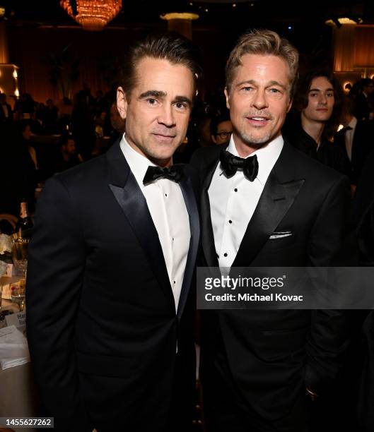 Colin Farrell and Brad Pitt celebrate the 80th Annual Golden Globe Awards with Moët And Chandon at The Beverly Hilton on January 10, 2023 in Beverly...