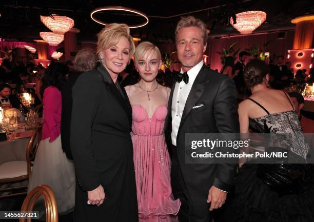 80th Annual GOLDEN GLOBE AWARDS -- Pictured: Jean Smart, Julia Garner and Brad Pitt attend the 80th Annual Golden Globe Awards held at the Beverly...