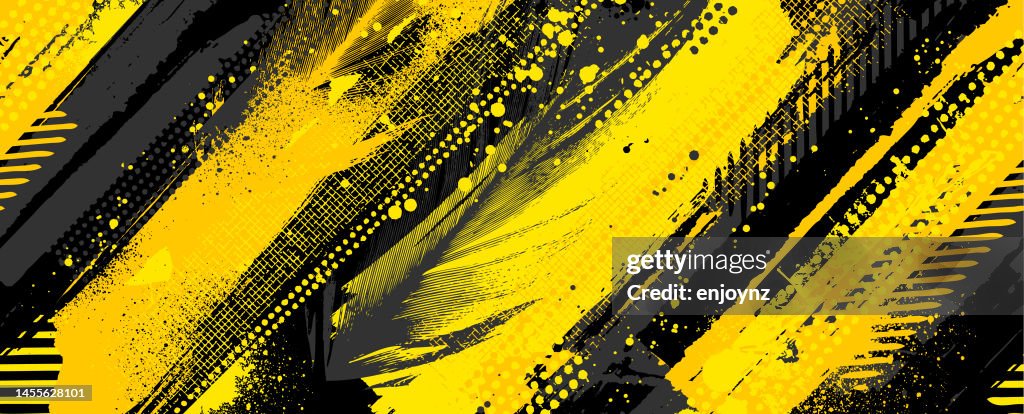 Seamless yellow and black grunge abstract warning textures and patterns illustration