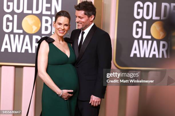 Hilary Swank and Philip Schneider attend the 80th Annual Golden Globe Awards at The Beverly Hilton on January 10, 2023 in Beverly Hills, California.