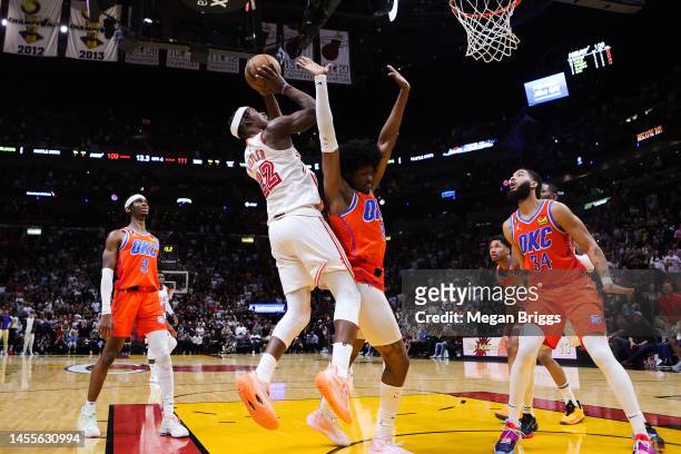 Jimmy Butler of the Miami Heat shoots against the Oklahoma City Thunder during the fourth quarter of the game at FTX Arena on January 10, 2023 in...