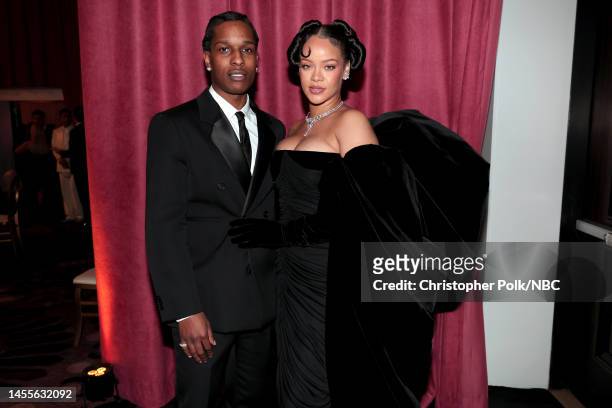 80th Annual GOLDEN GLOBE AWARDS -- Pictured: A$AP Rocky and Rihanna attend the 80th Annual Golden Globe Awards held at the Beverly Hilton Hotel on...