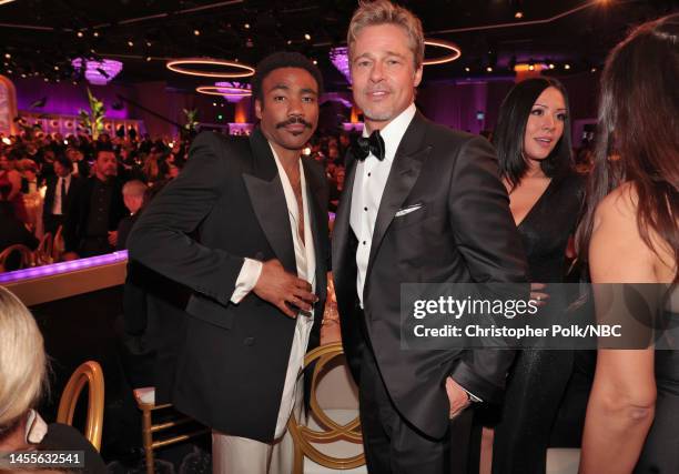 80th Annual GOLDEN GLOBE AWARDS -- Pictured: Donald Glover and Brad Pitt attend the 80th Annual Golden Globe Awards held at the Beverly Hilton Hotel...