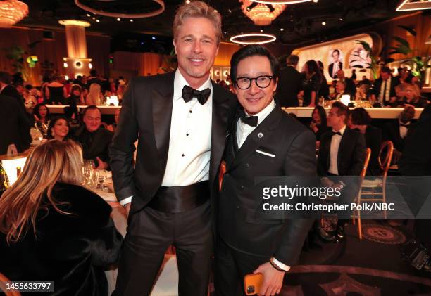 80th Annual GOLDEN GLOBE AWARDS -- Pictured: Brad Pitt and Ke Huy Quan attend the 80th Annual Golden Globe Awards held at the Beverly Hilton Hotel on...