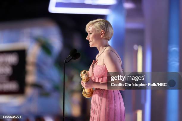 80th Annual GOLDEN GLOBE AWARDS -- Pictured: Julia Garner accepts the Best Supporting Actress in a Television Series – Musical-Comedy or Drama award...