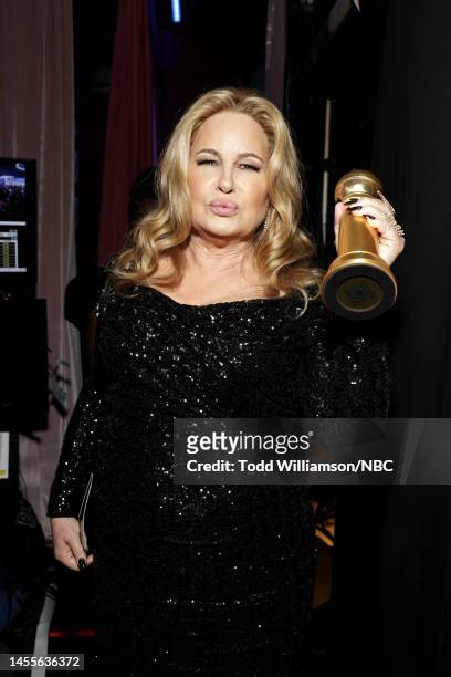 80th Annual GOLDEN GLOBE AWARDS -- Pictured: Jennifer Coolidge poses backstage with the Best Supporting Actress in a Limited or Anthology Series or...