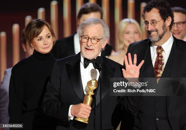 80th Annual GOLDEN GLOBE AWARDS -- Pictured: Steven Spielberg accepts the Best Motion Picture – Drama award for "The Fabelmans" onstage at the 80th...